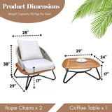 Outdoor Rope 3-Piece Patio Set With Wooden Top Table