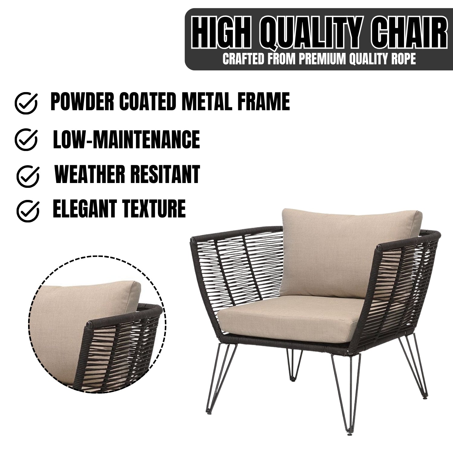 Outdoor Rope 1 Piece Patio Single Seater Sofa