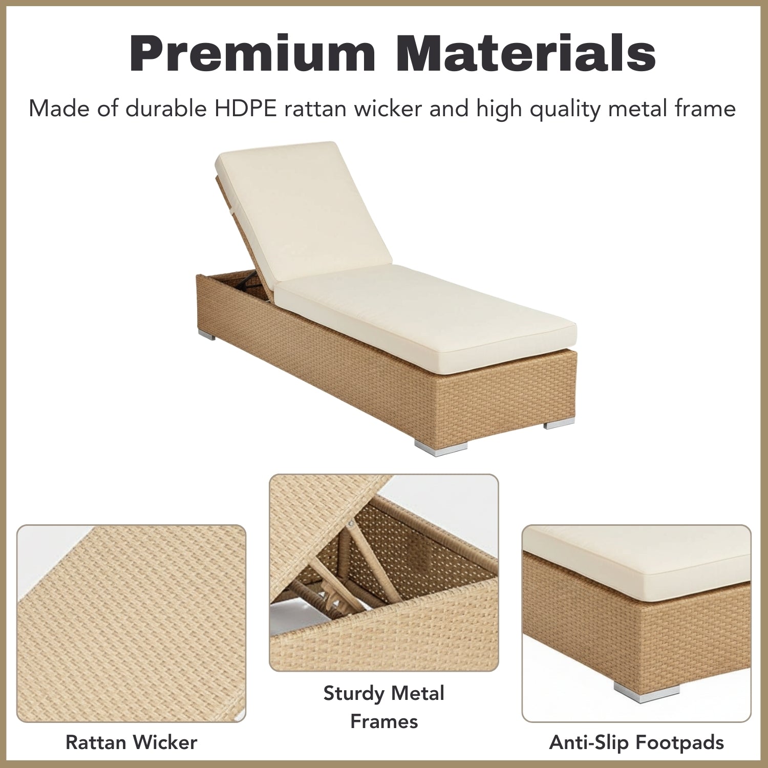 Outdoor All-Weather Rattan Wicker Lounger (Beige & Off-White)