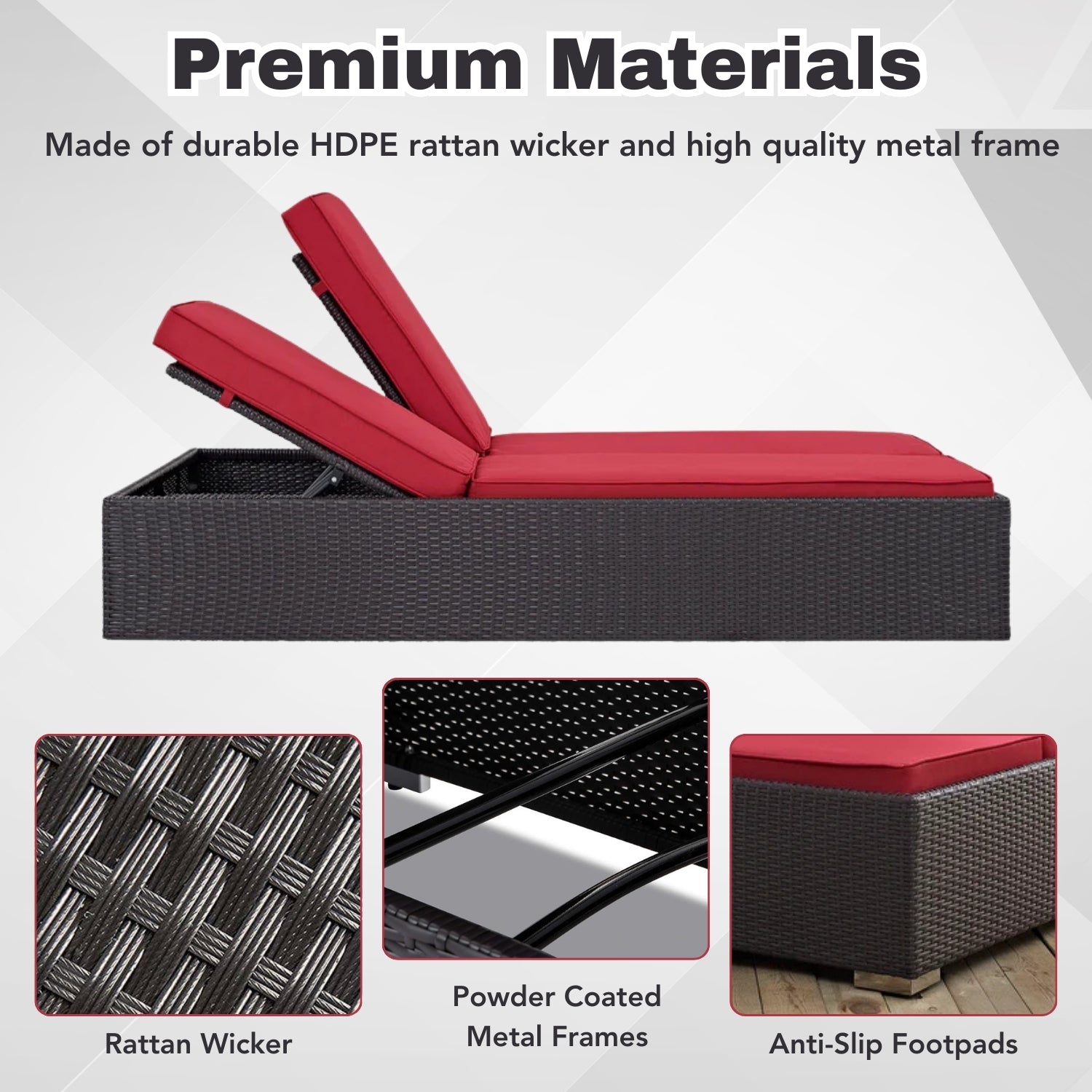 Outdoor All-Weather Rattan Wicker Chaise Lounge Chair Set of 2