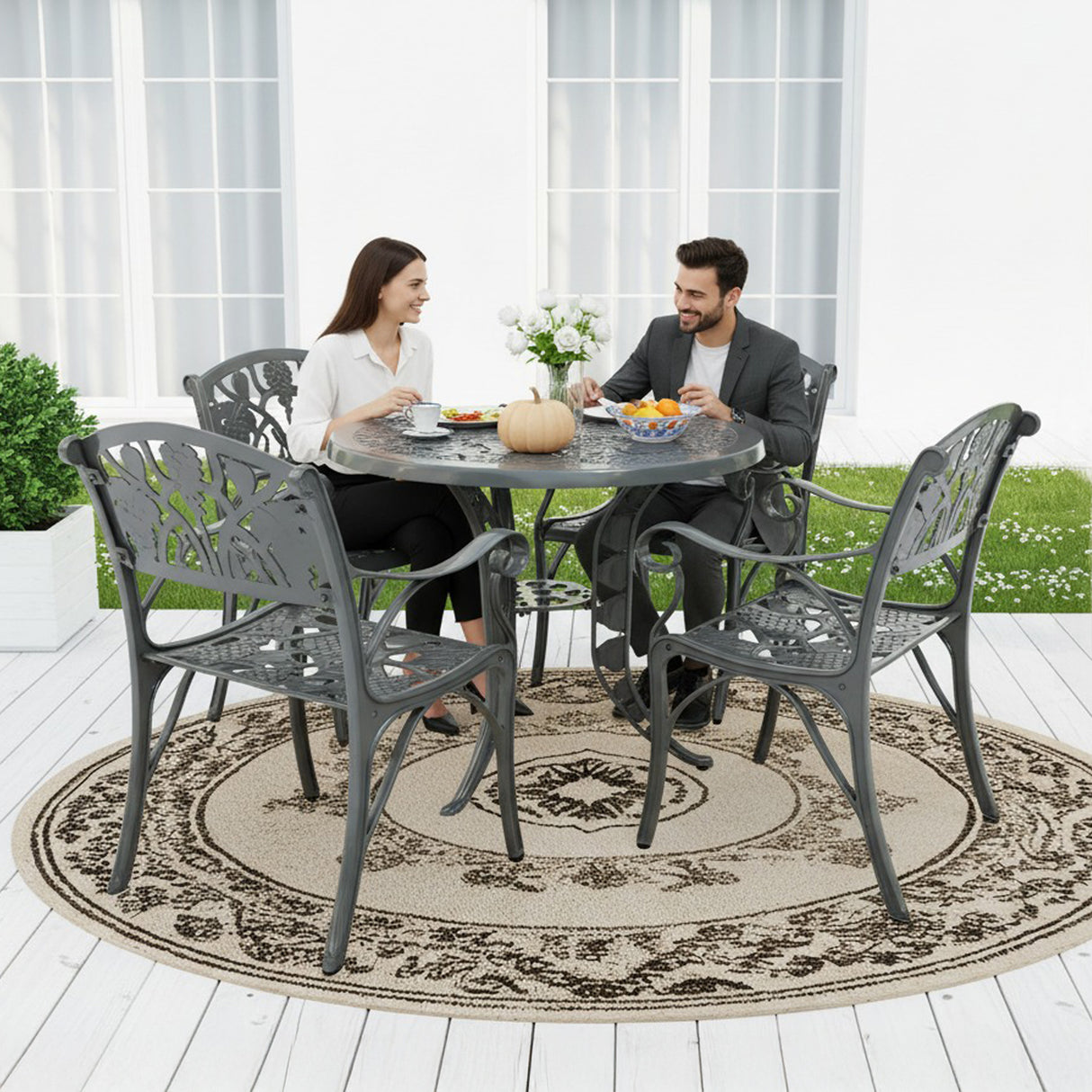 Outdoor Cast Aluminium 5-Piece Patio Bistro Set (Grey)