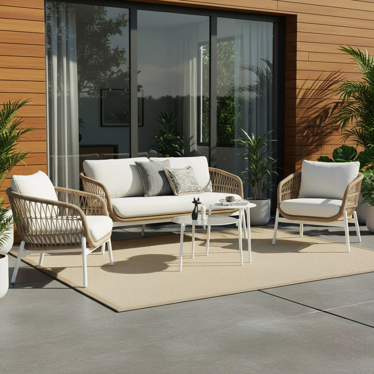 Outdoor 4 Seater Rope Conversation Sofa Set