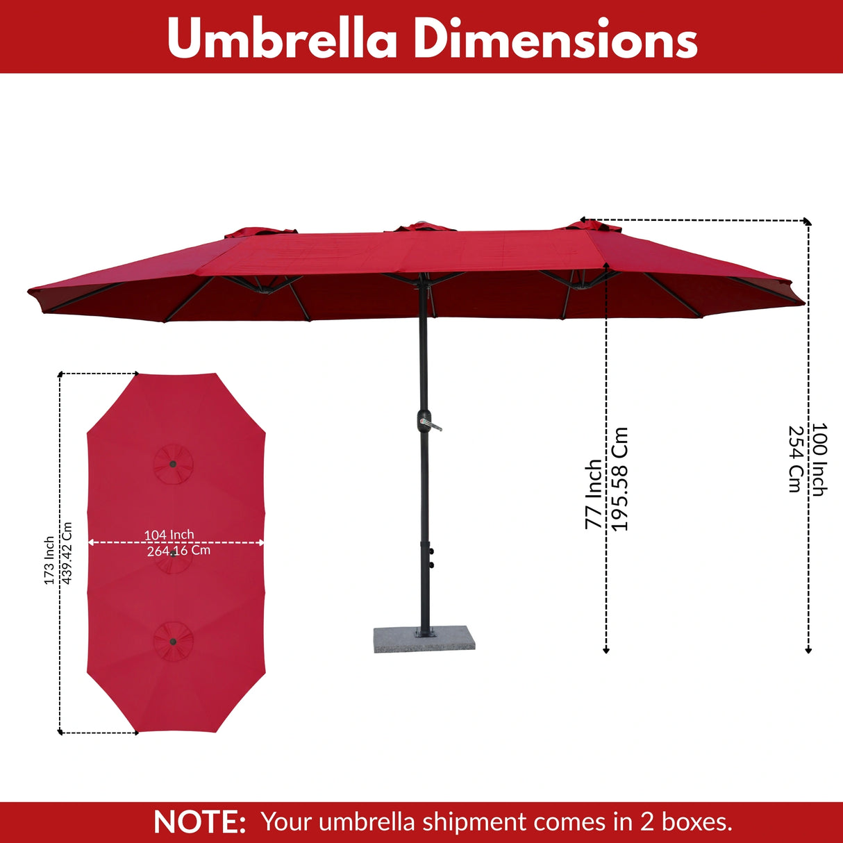 15FT Double-Sided Outdoor Patio Umbrella with Granite Base (Maroon)