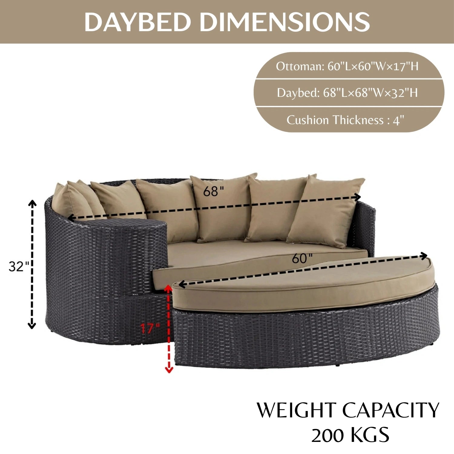 Outdoor Rattan Wicker Daybed (Dark Brown & Beige)