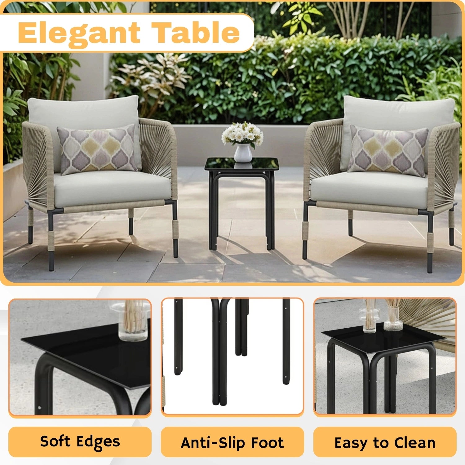 3 Piece Garden Outdoor Rope Patio Set