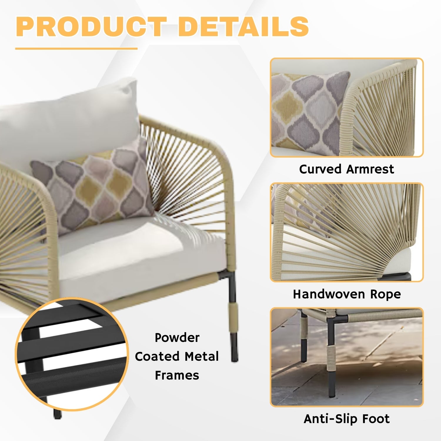 3 Piece Garden Outdoor Rope Patio Set