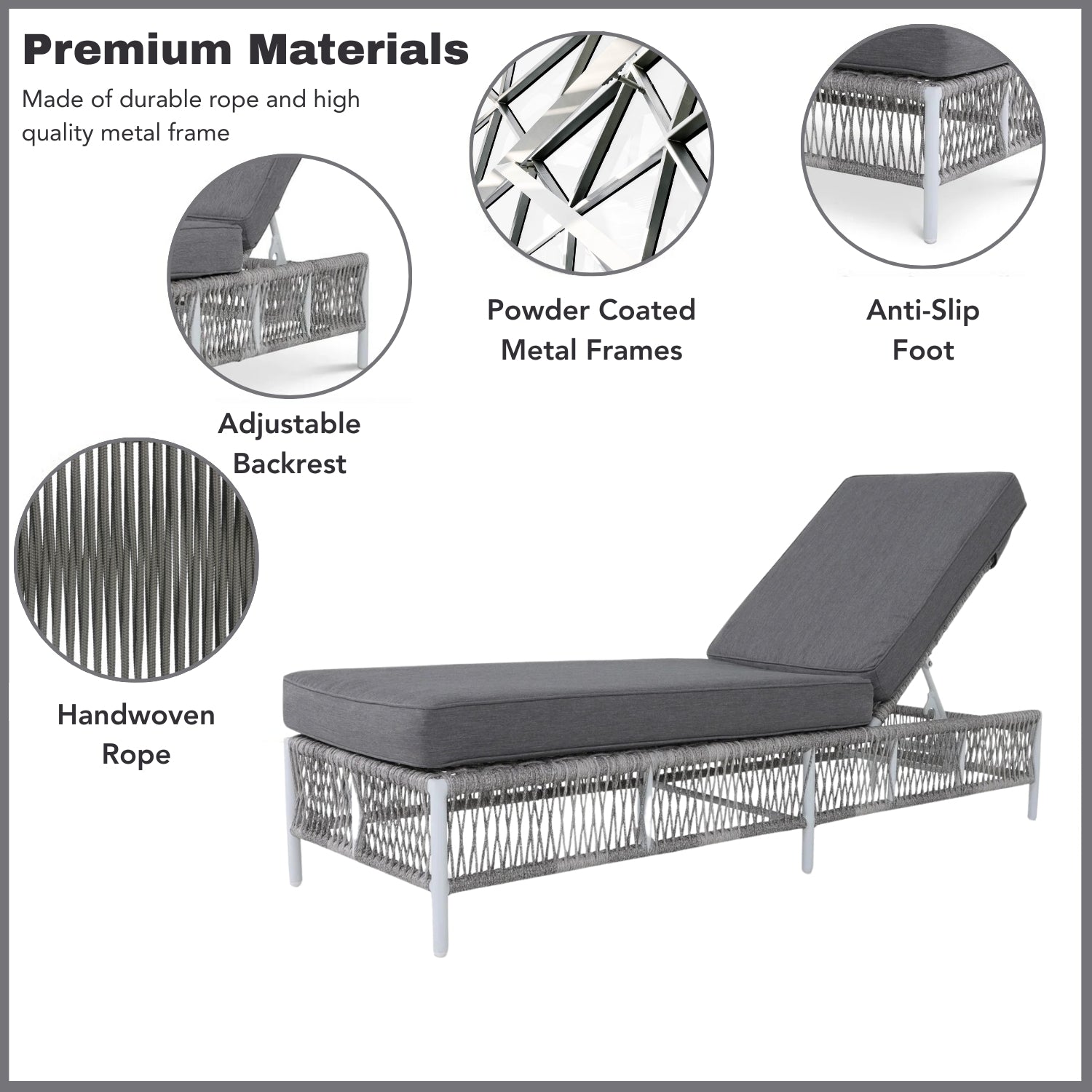 Outdoor Rope Lounge Chairs Set of 2 with Thick Cushions