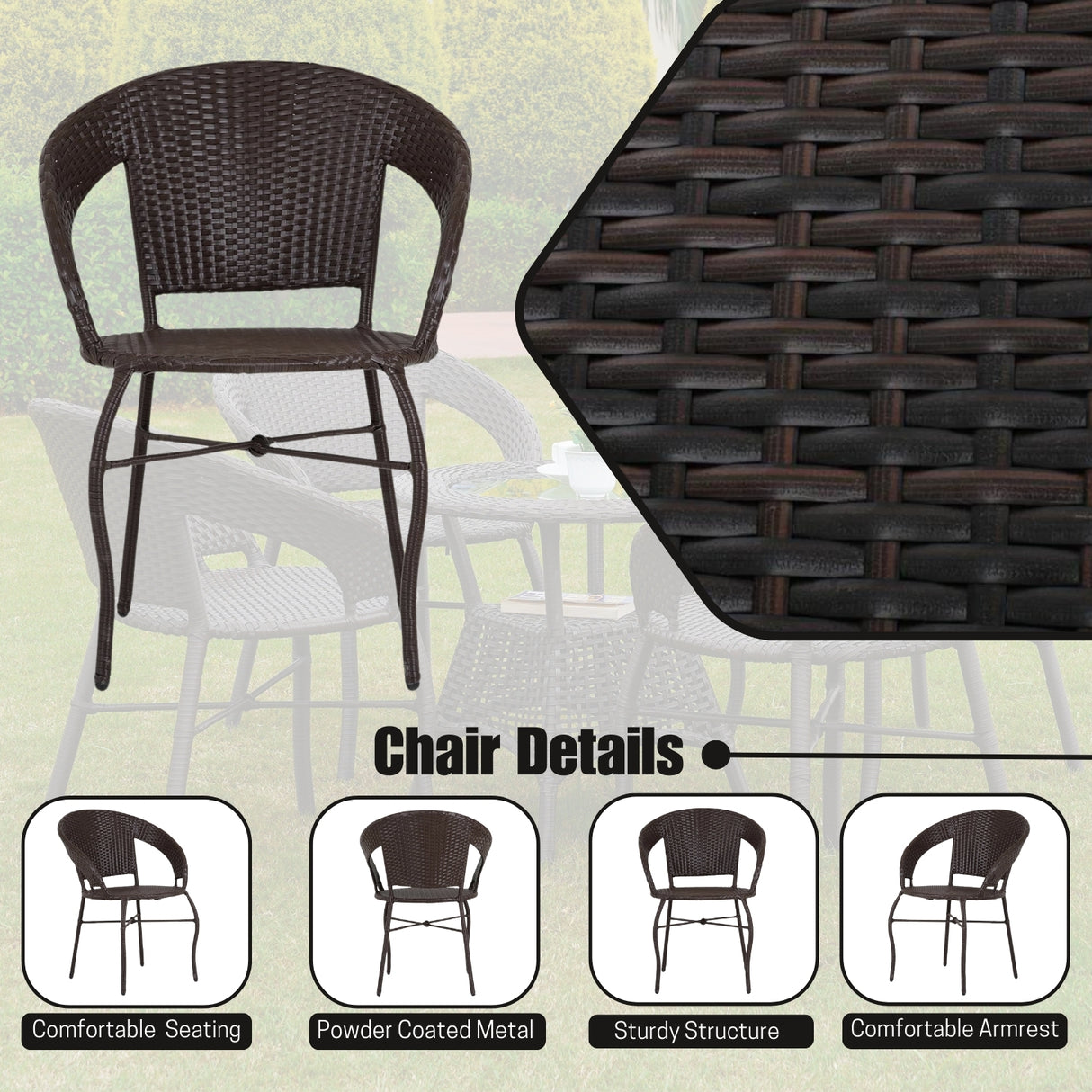 5-Piece Outdoor Rattan Wicker Patio Bistro Set