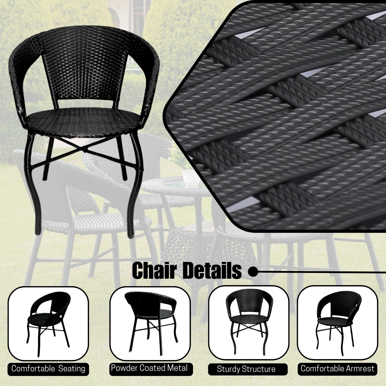 5-Piece Outdoor Rattan Wicker Patio Bistro Set