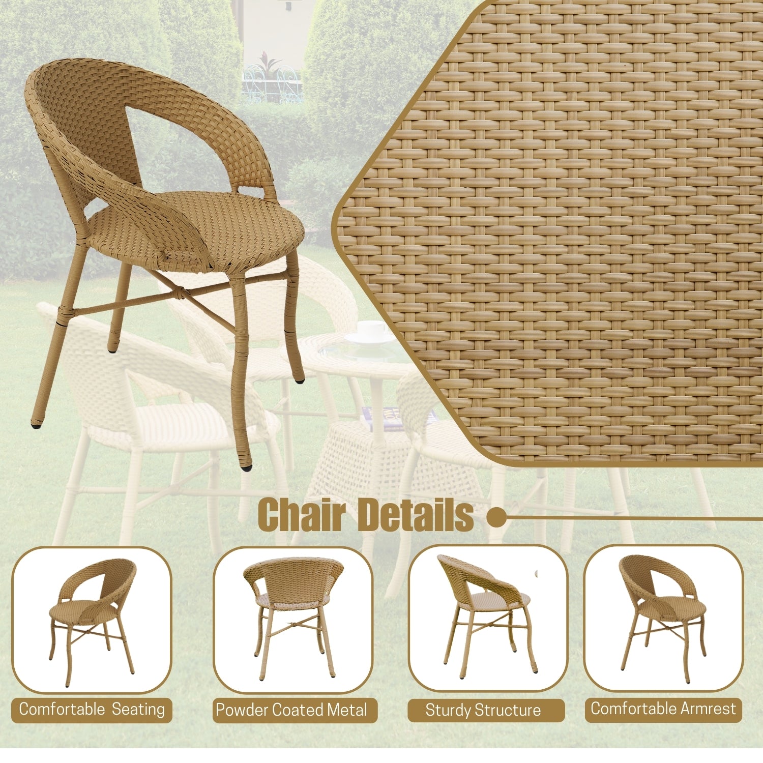 5-Piece Outdoor Rattan Wicker Patio Bistro Set