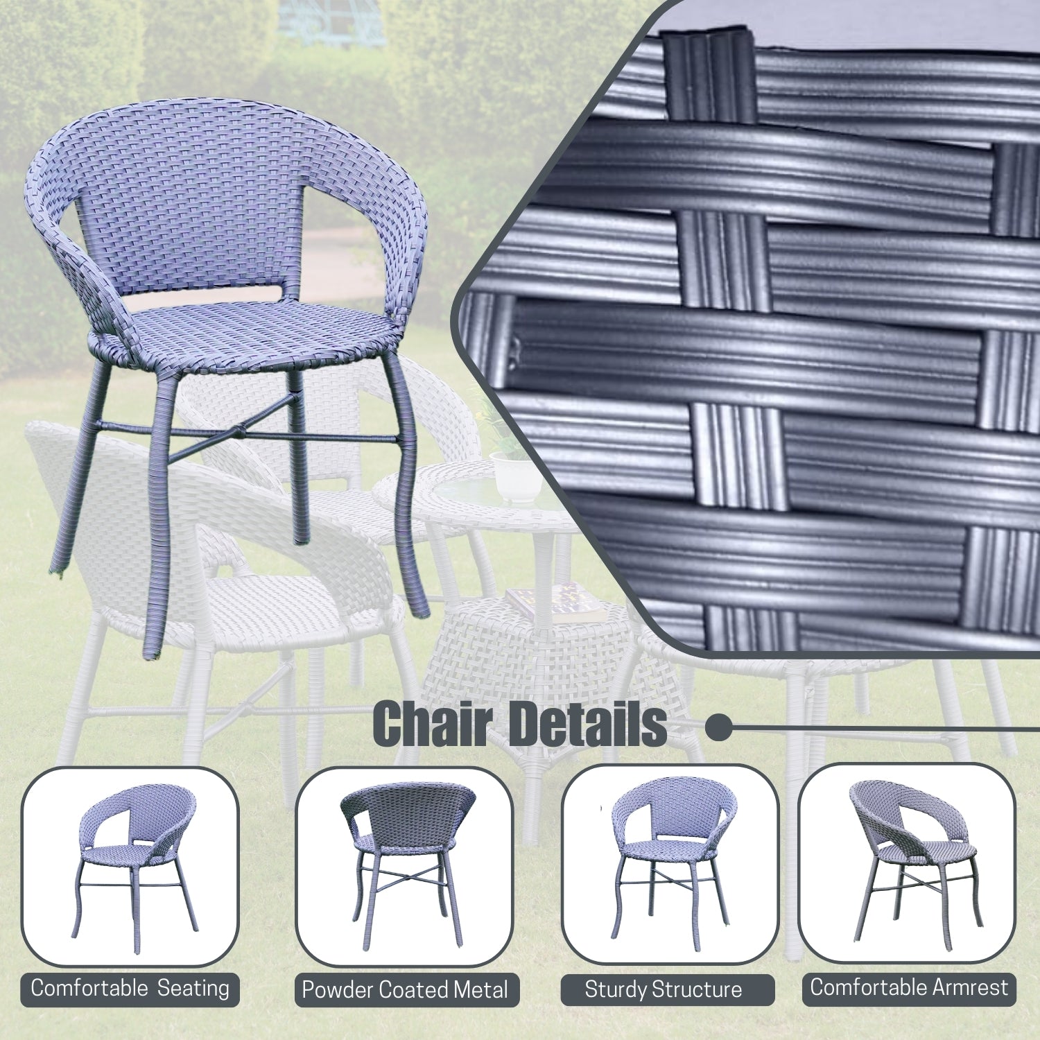 5-Piece Outdoor Rattan Wicker Patio Bistro Set