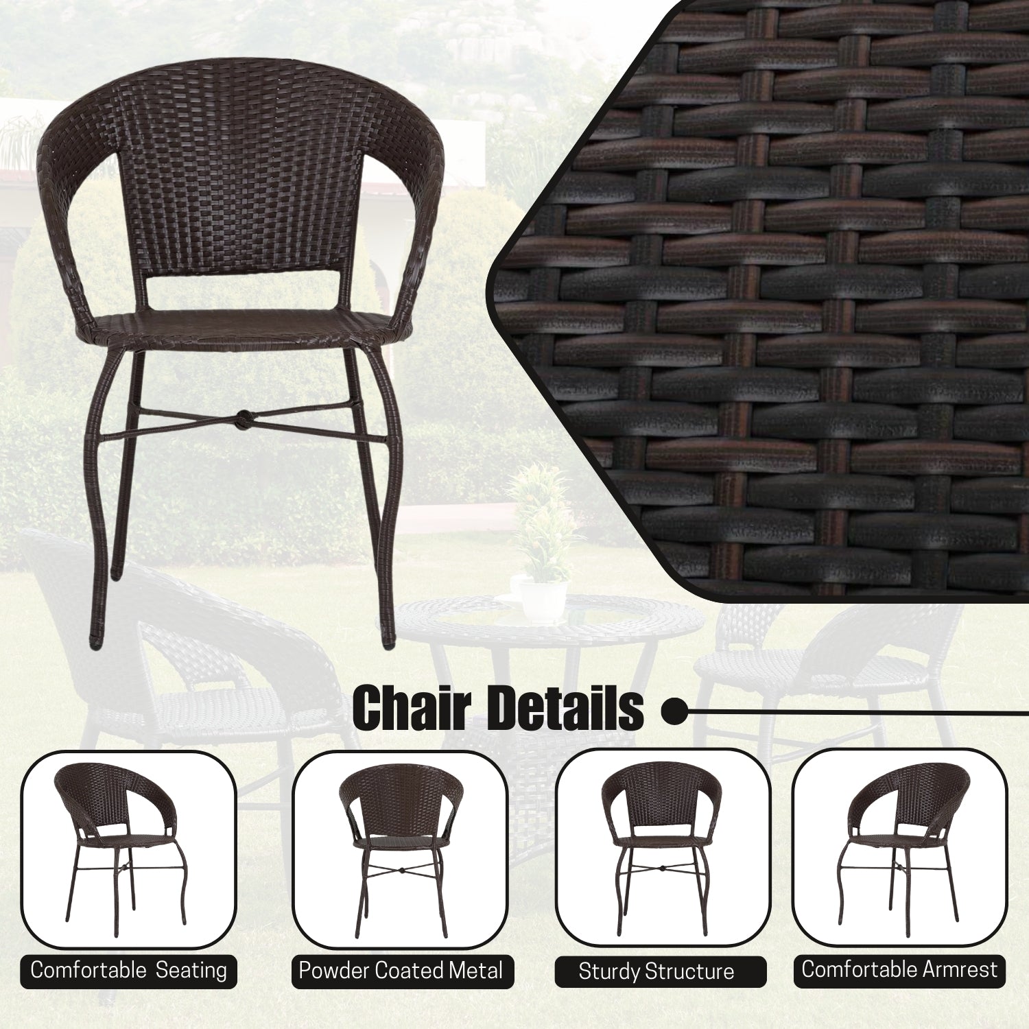 3-Piece Outdoor Rattan Wicker Patio Bistro Set