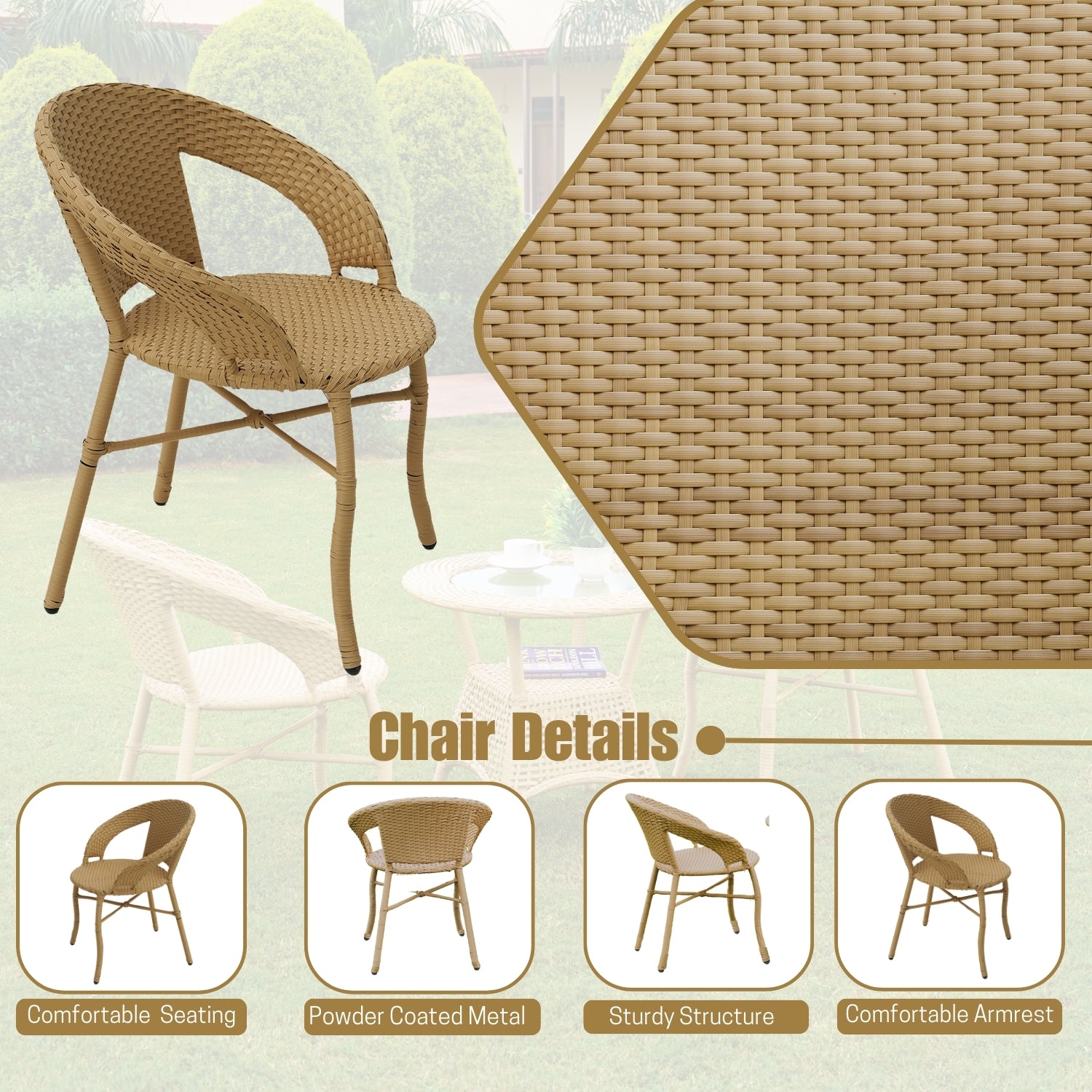 3-Piece Outdoor Rattan Wicker Patio Bistro Set