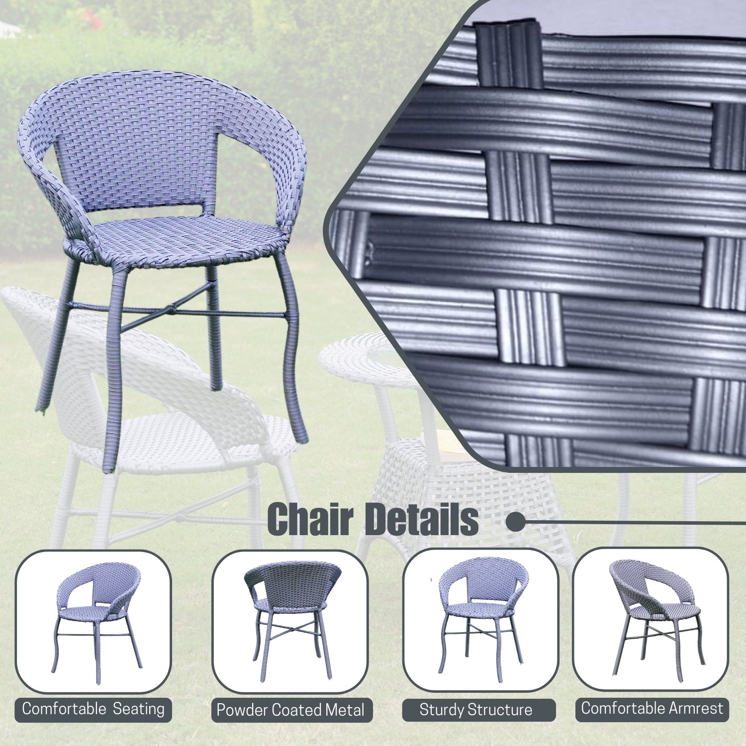 3-Piece Outdoor Rattan Wicker Patio Bistro Set