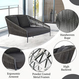 Outdoor Grey Rope Patio Daybed with Comfortable Dark Grey Cushion