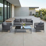Outdoor Rope 5-Seater Sofa Set With Glass Top Table