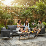 Outdoor Rope 5-Seater Sofa Set With Glass Top Table