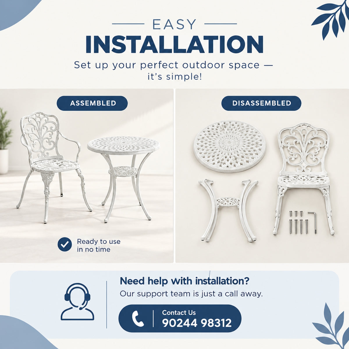 Outdoor 3-Piece Cast Aluminum Bistro Set (White)
