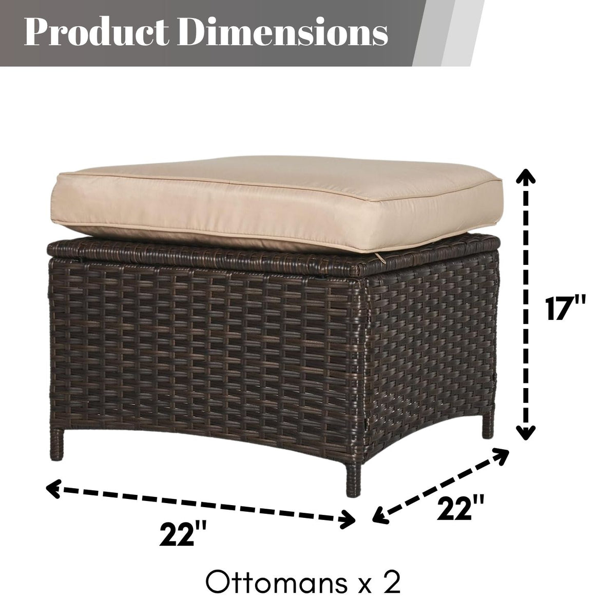 Set of 2 Outdoor Rattan Wicker Ottomans