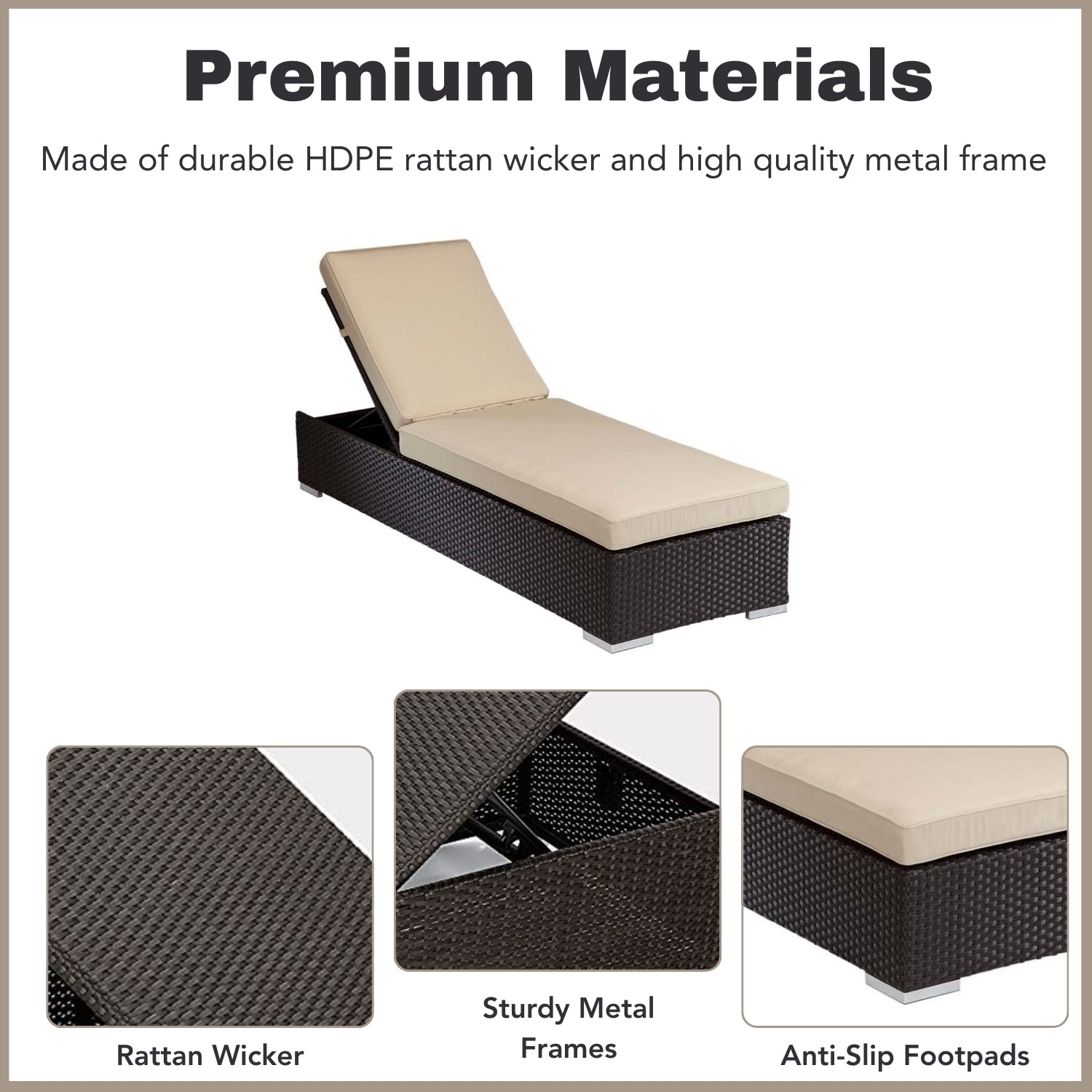 Outdoor All-Weather Rattan Wicker Lounger (Dark Brown & Cream)