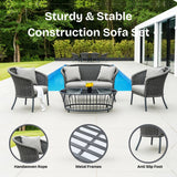 Outdoor Grey Rope 4 Piece Patio Sofa Set with Light Grey Cushions