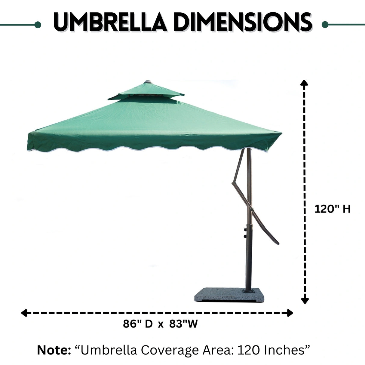 10ft Side Pole Square Shape Outdoor Umbrella With Marble Base (Green)