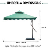 10ft Side Pole Square Shape Outdoor Umbrella With Marble Base (Green)