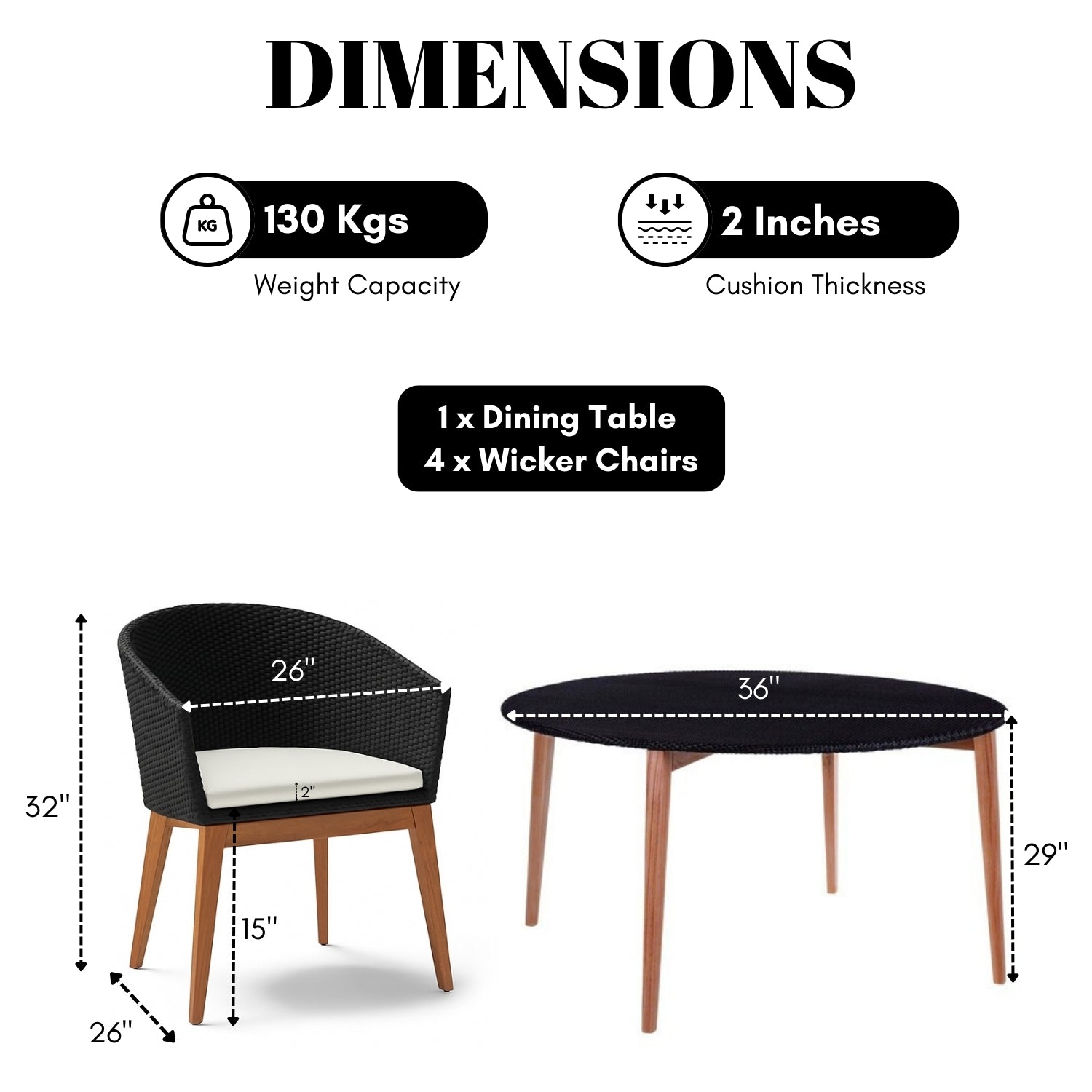 Outdoor All-Weather Resistant Rattan Wicker 5-Piece Dining Set (Black & White)