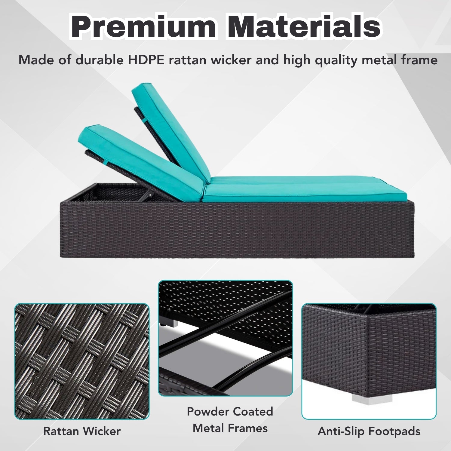 Outdoor All-Weather Rattan Wicker Chaise Lounge Chair Set of 2