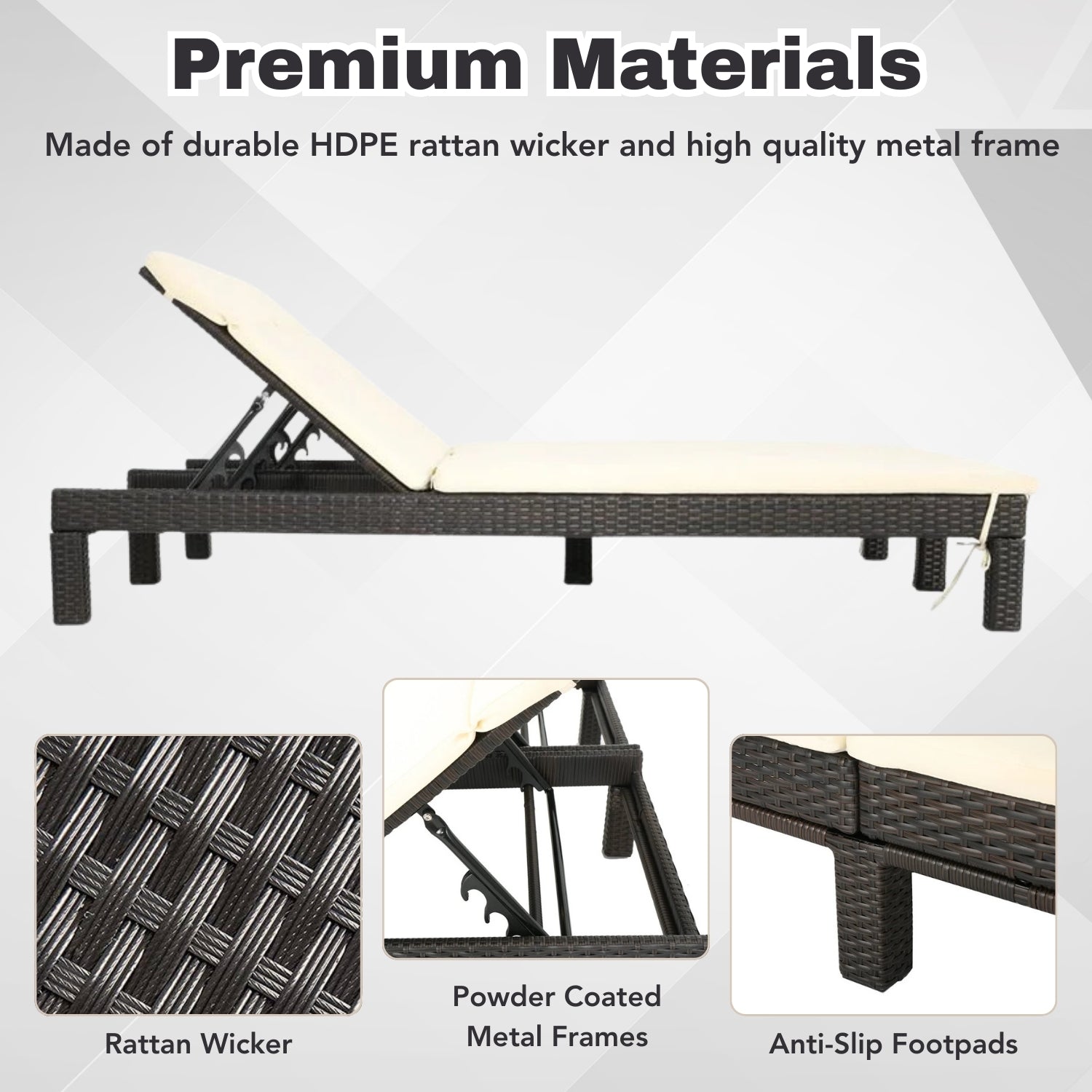 Outdoor All-Weather Rattan Wicker Chaise Lounge Chair Set of 2