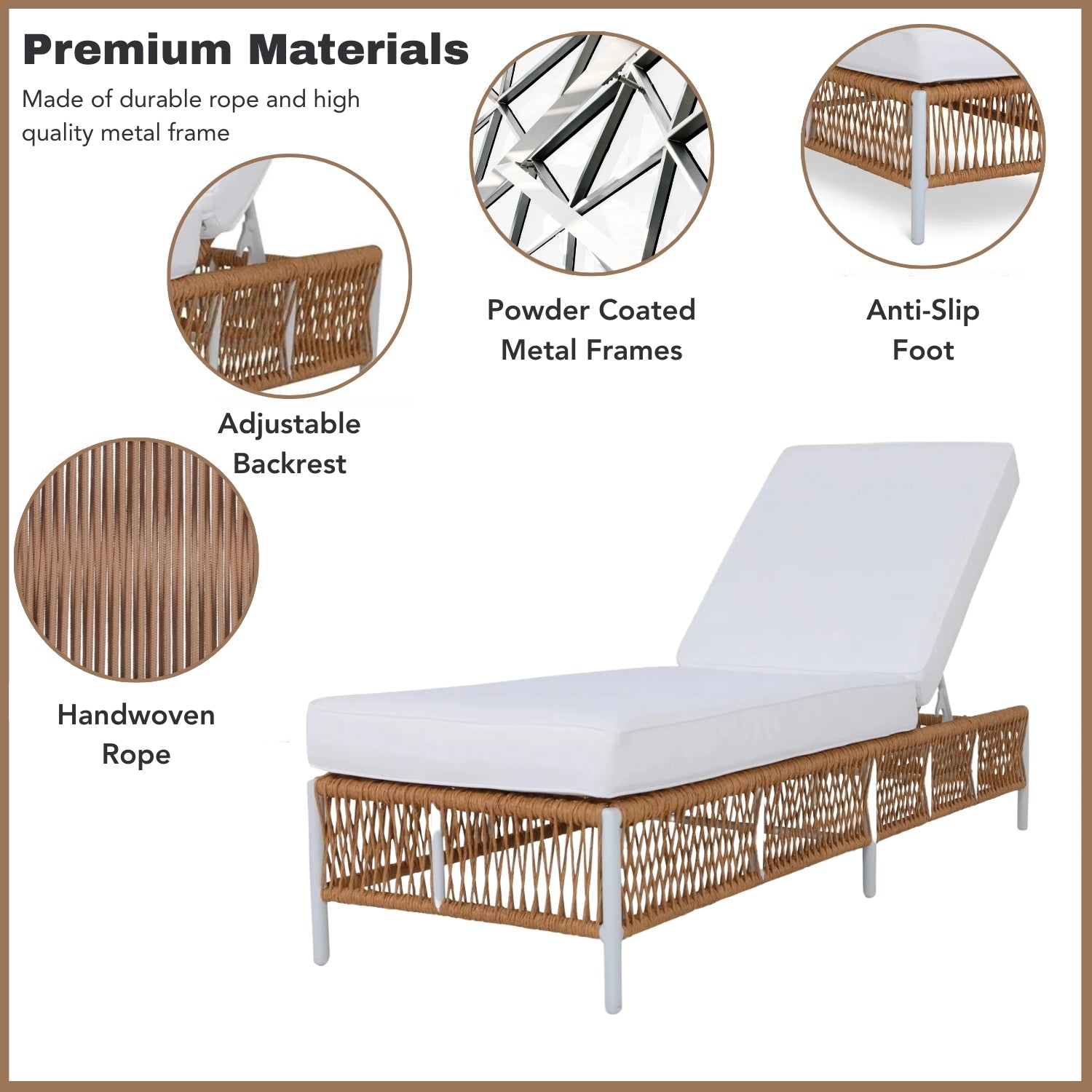 Outdoor Rope Lounge Chairs Set of 2 with Thick Cushions