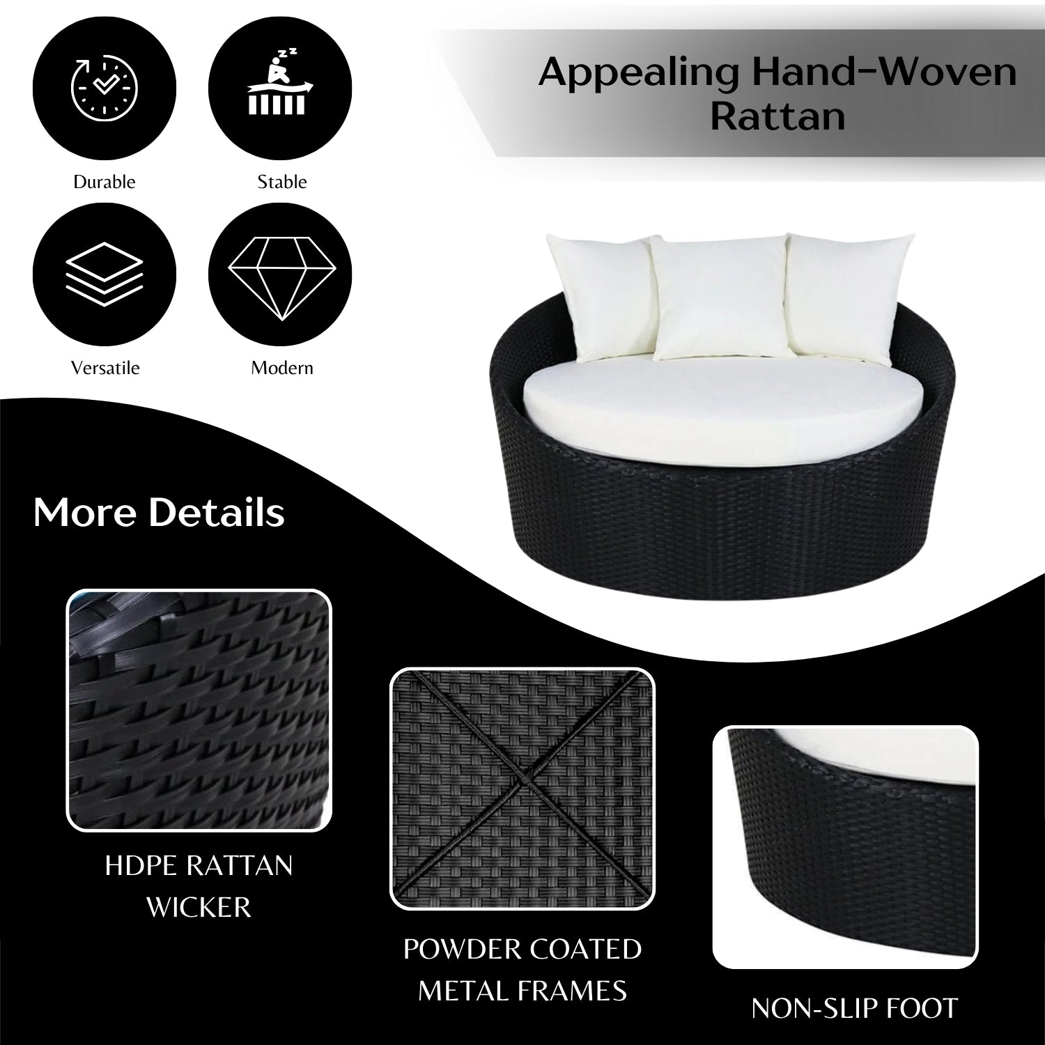 Outdoor Rattan Wicker Daybed with Glass Top Table