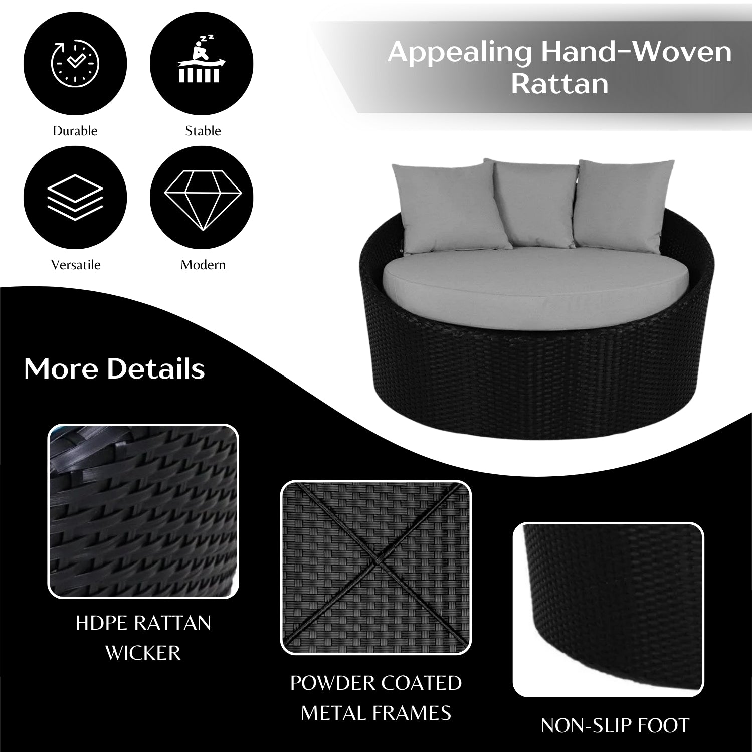 Outdoor Rattan Wicker Daybed with Glass Top Table