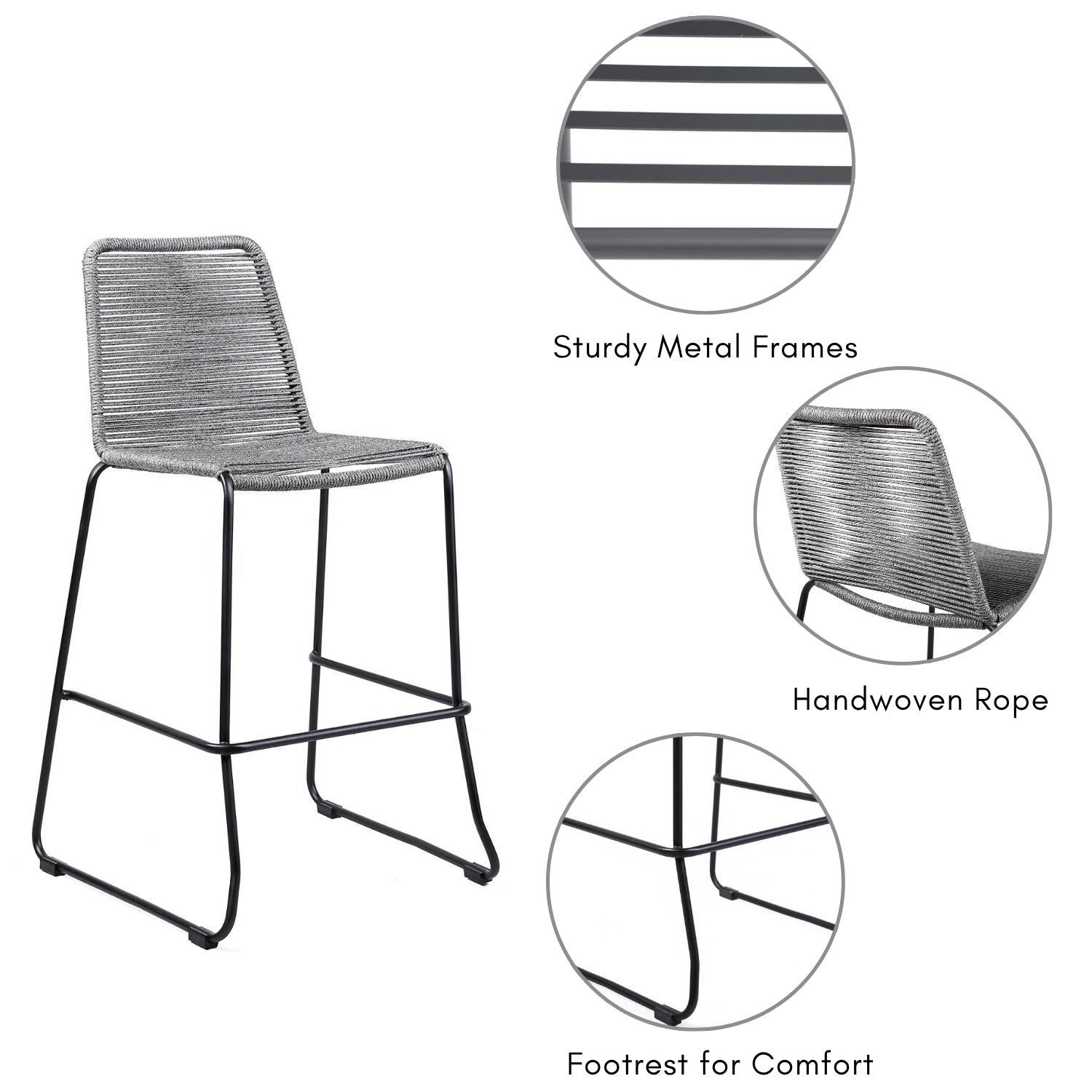 2-Piece Outdoor Rope Bar Chairs – Stylish Comfort Built to Last