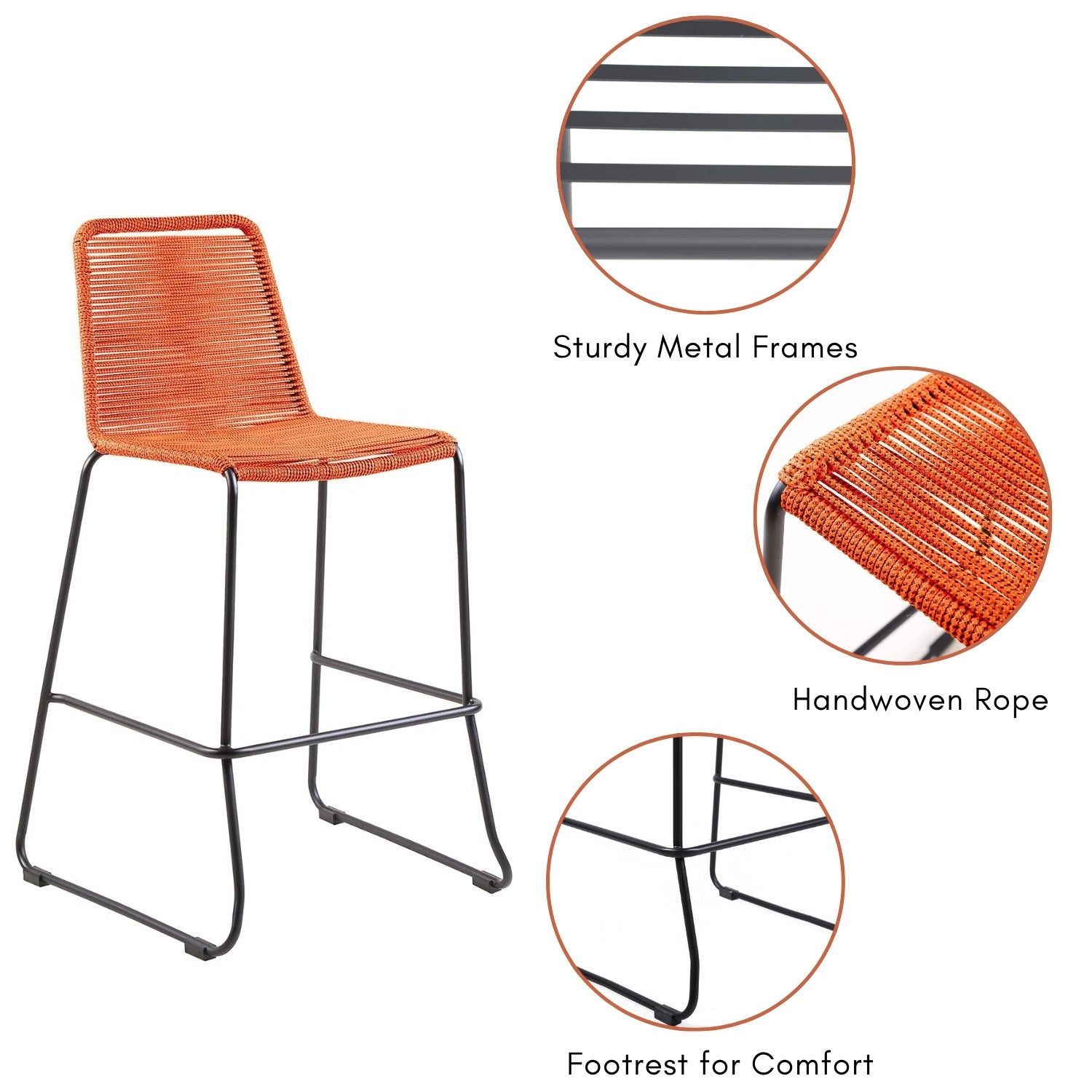 2-Piece Outdoor Rope Bar Chairs – Stylish Comfort Built to Last