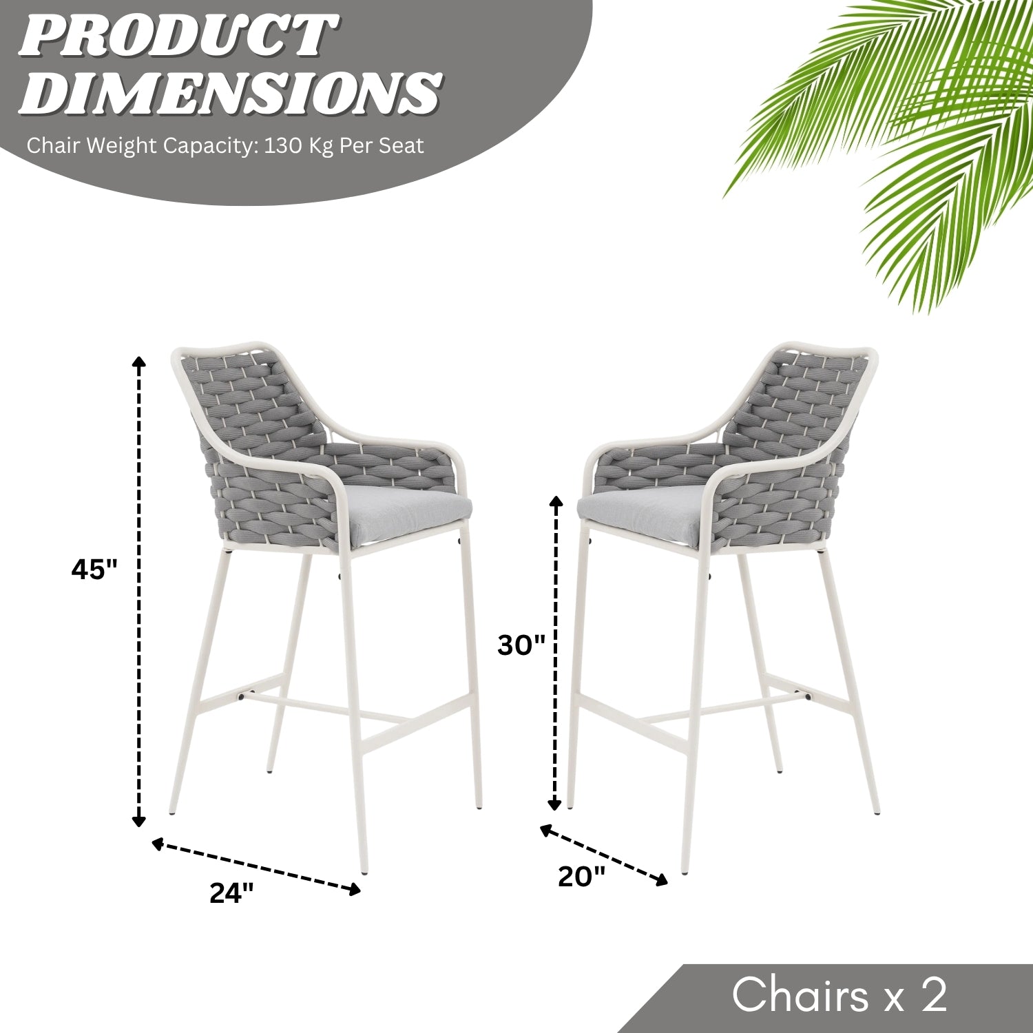2-Piece Outdoor Rope Bar Chairs – Stylish Comfort Built to Last