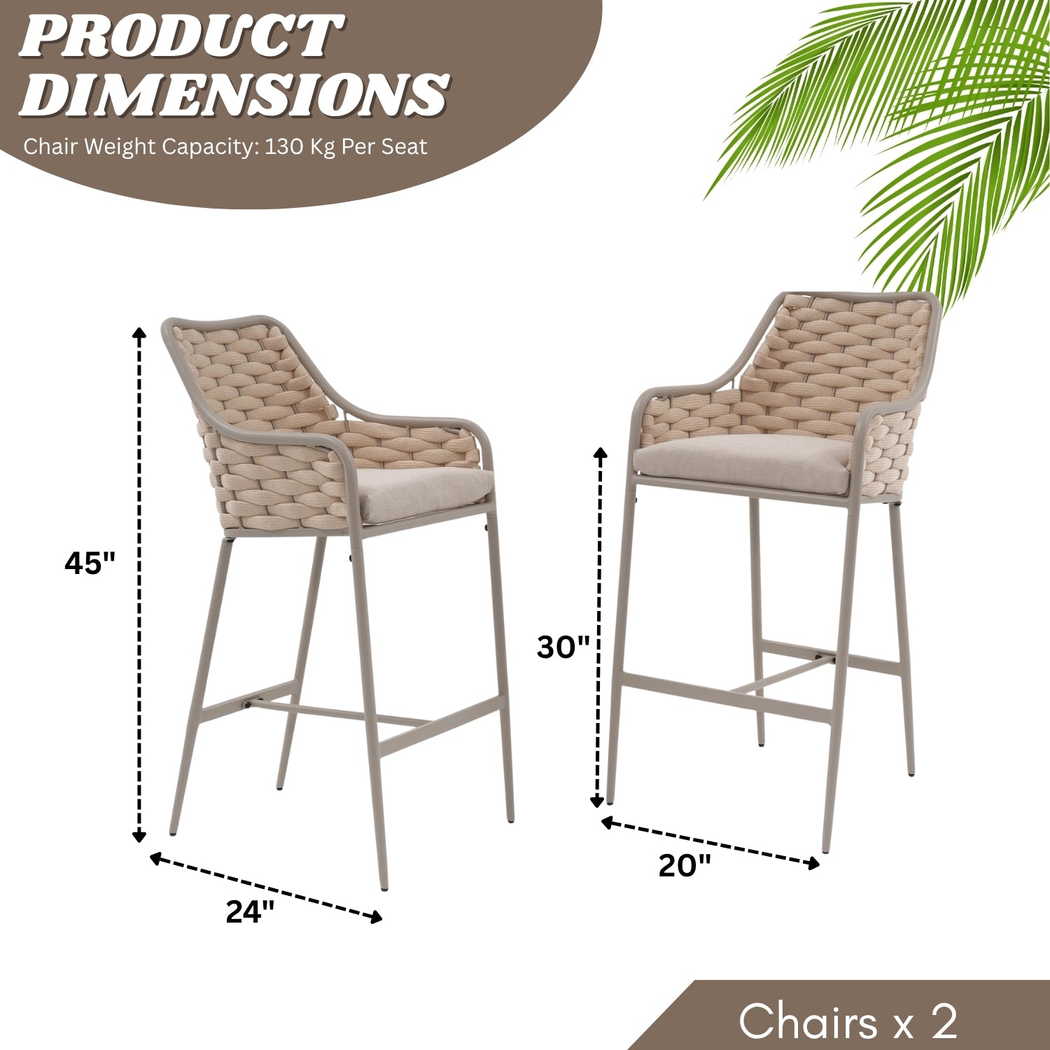 2-Piece Outdoor Rope Bar Chairs – Stylish Comfort Built to Last