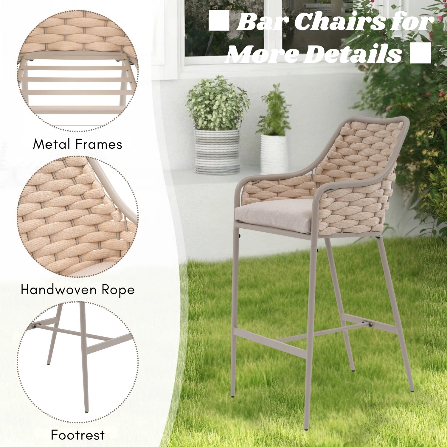 2-Piece Outdoor Rope Bar Chairs – Stylish Comfort Built to Last