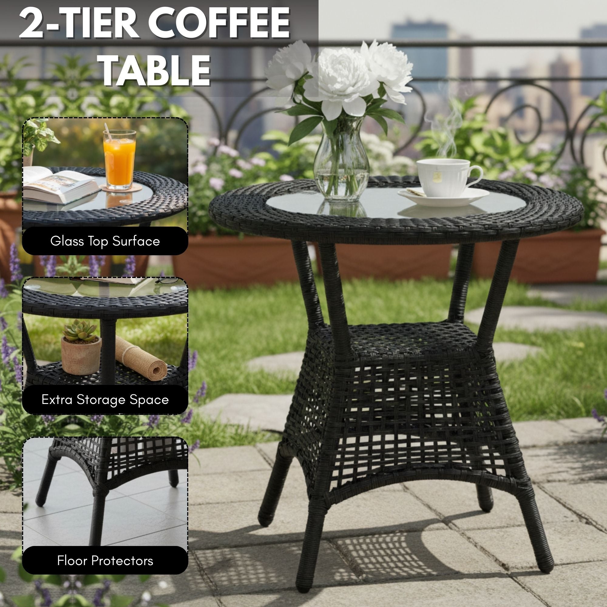 Outdoor Wicker 3-Piece Patio Set with Outdoor Umbrella