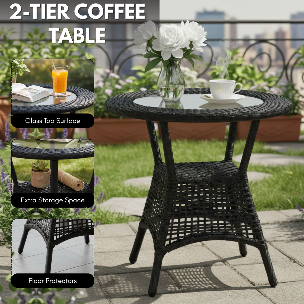 Outdoor Wicker 3-Piece Patio Set with Outdoor Umbrella