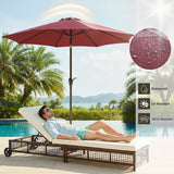 Outdoor Wicker Rattan Lounger Set of 2 with Patio Umbrella (Dark Brown & Off-White)