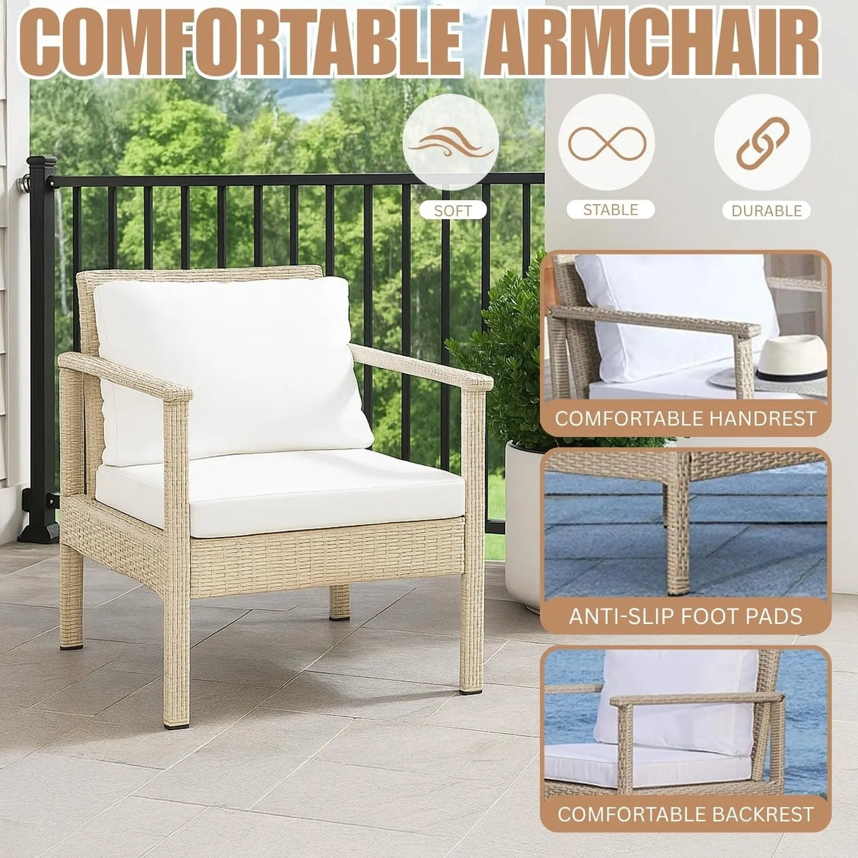 4 Pieces Patio Furniture Set, Outdoor Sectional Sofa