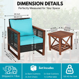 Outdoor Wicker 3-Piece Patio Furniture Set with Solid Wooden Frames (Dark Brown & Sky-Blue)