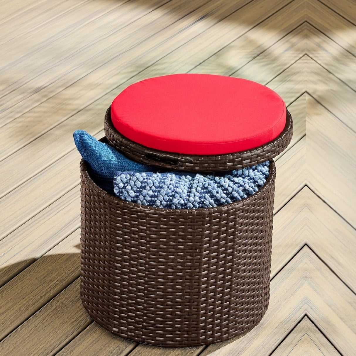 Round Wicker Ottoman for Patio & Backyard