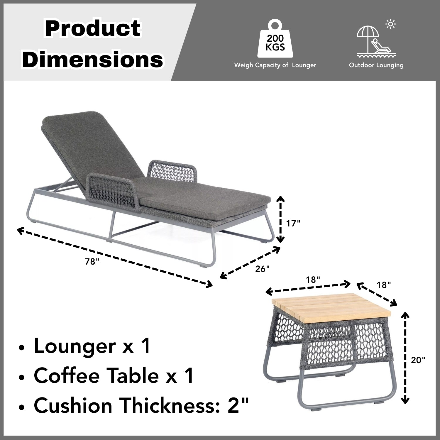 Outdoor Rope Lounge Chair With Side Table