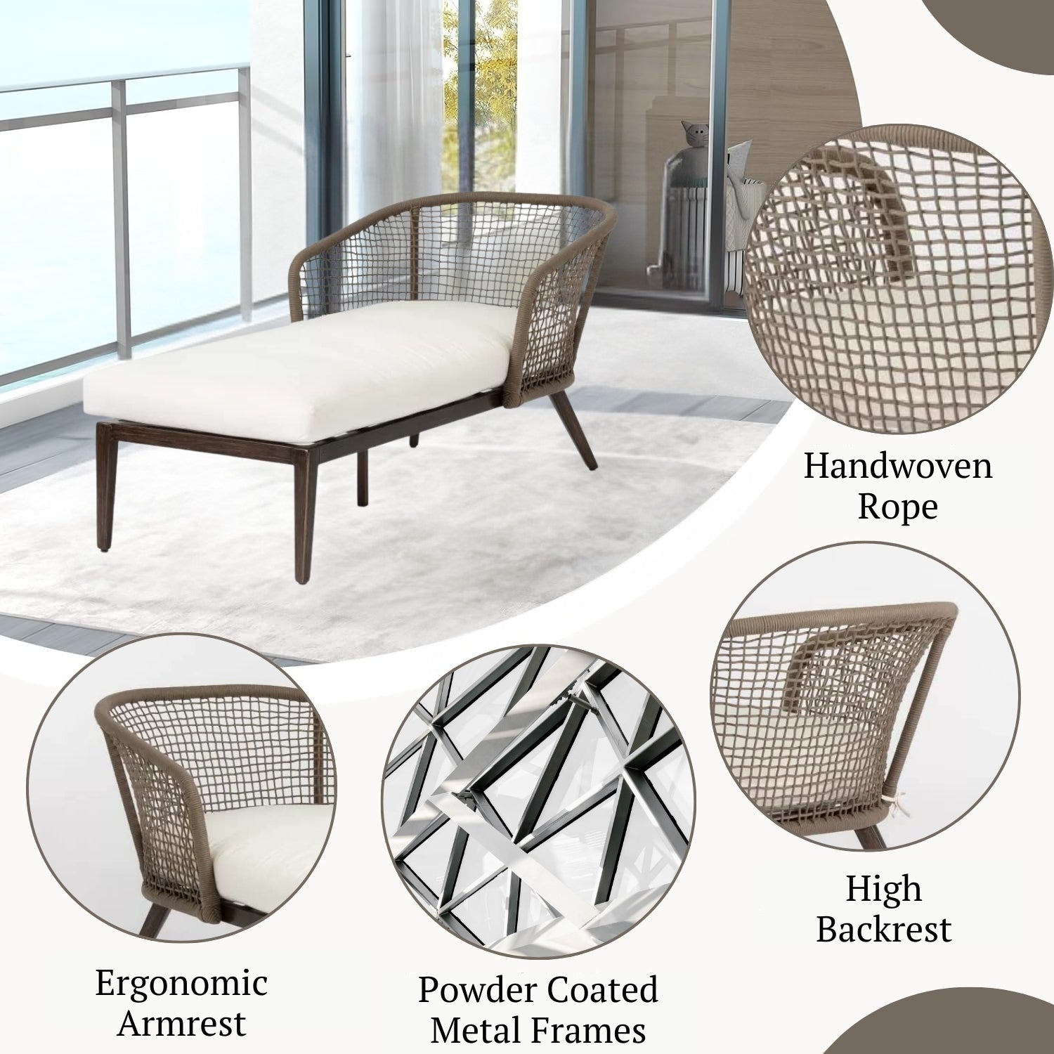 Outdoor Single Seater Patio Daybed with Handwoven Rope