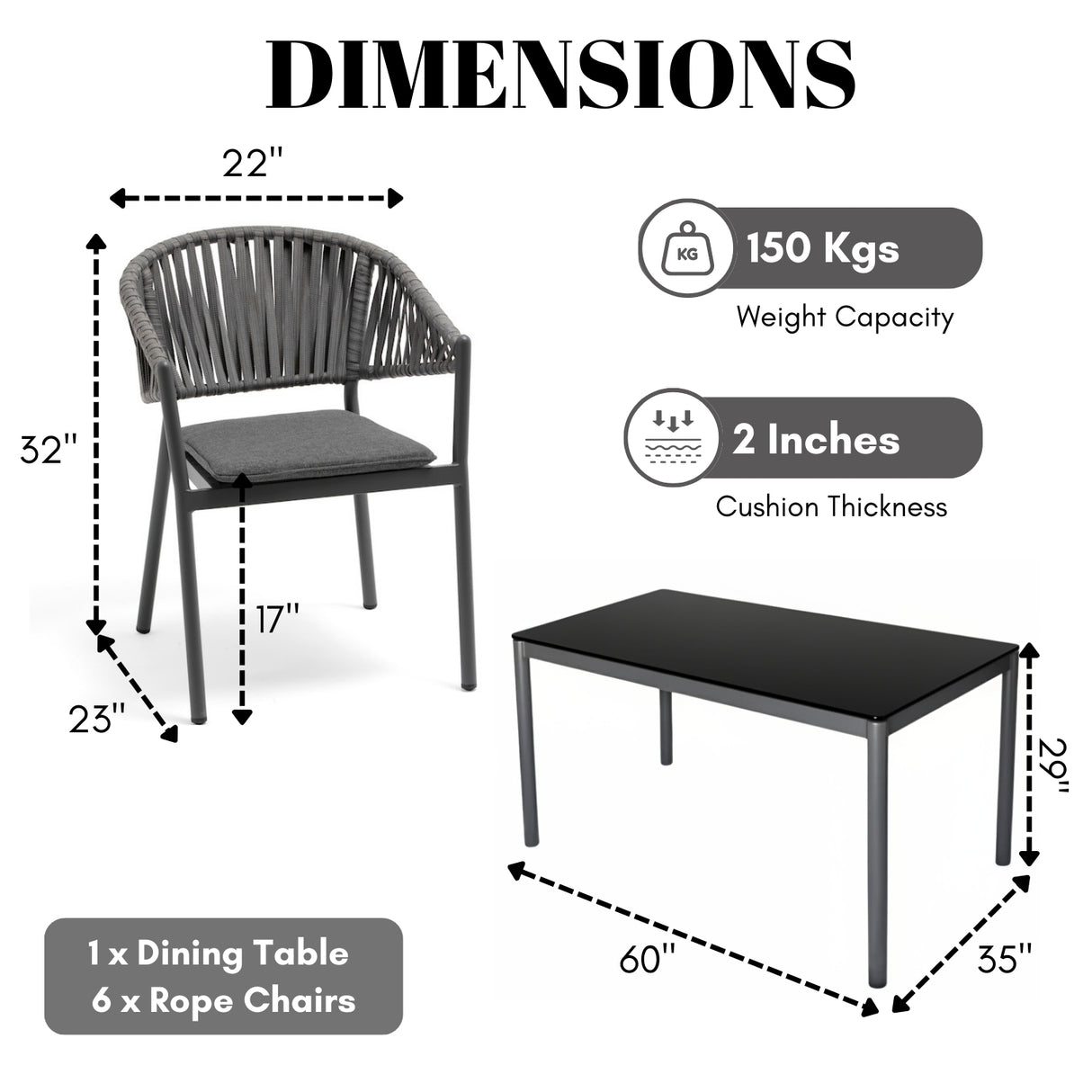 All Weather Resistant 7-Piece Outdoor Dining Set (Grey)