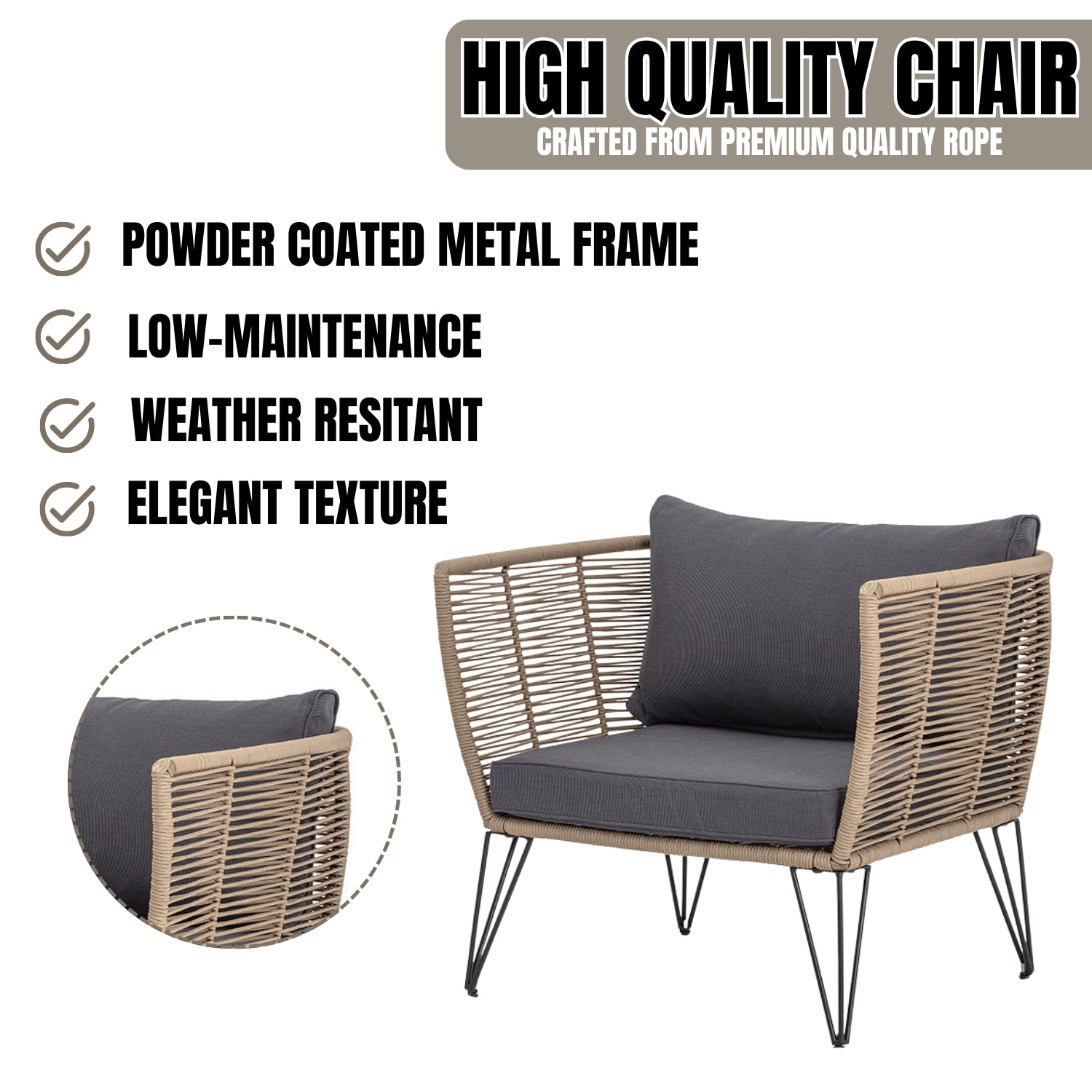 Outdoor Rope 1 Piece Patio Single Seater Sofa