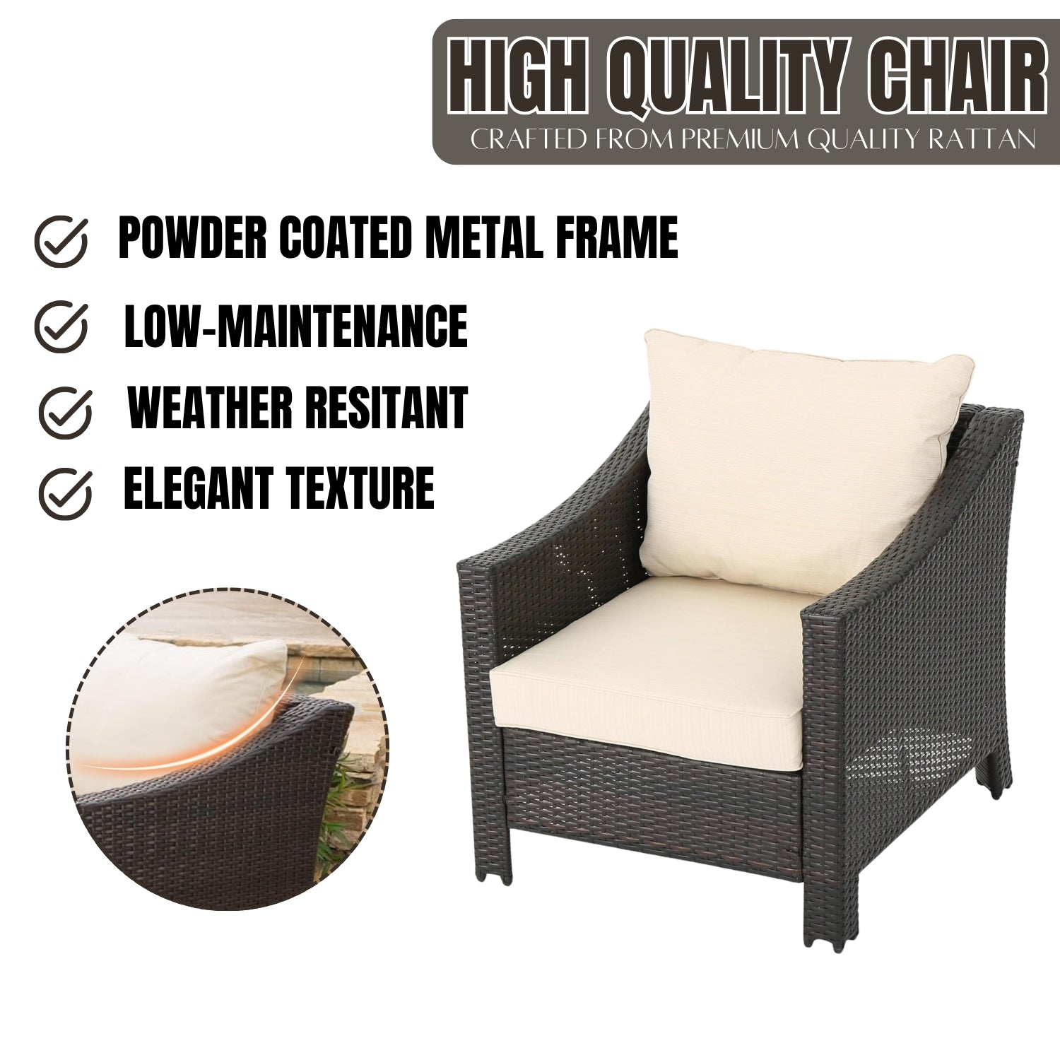 1-Piece Outdoor Wicker Single Seater Sofa