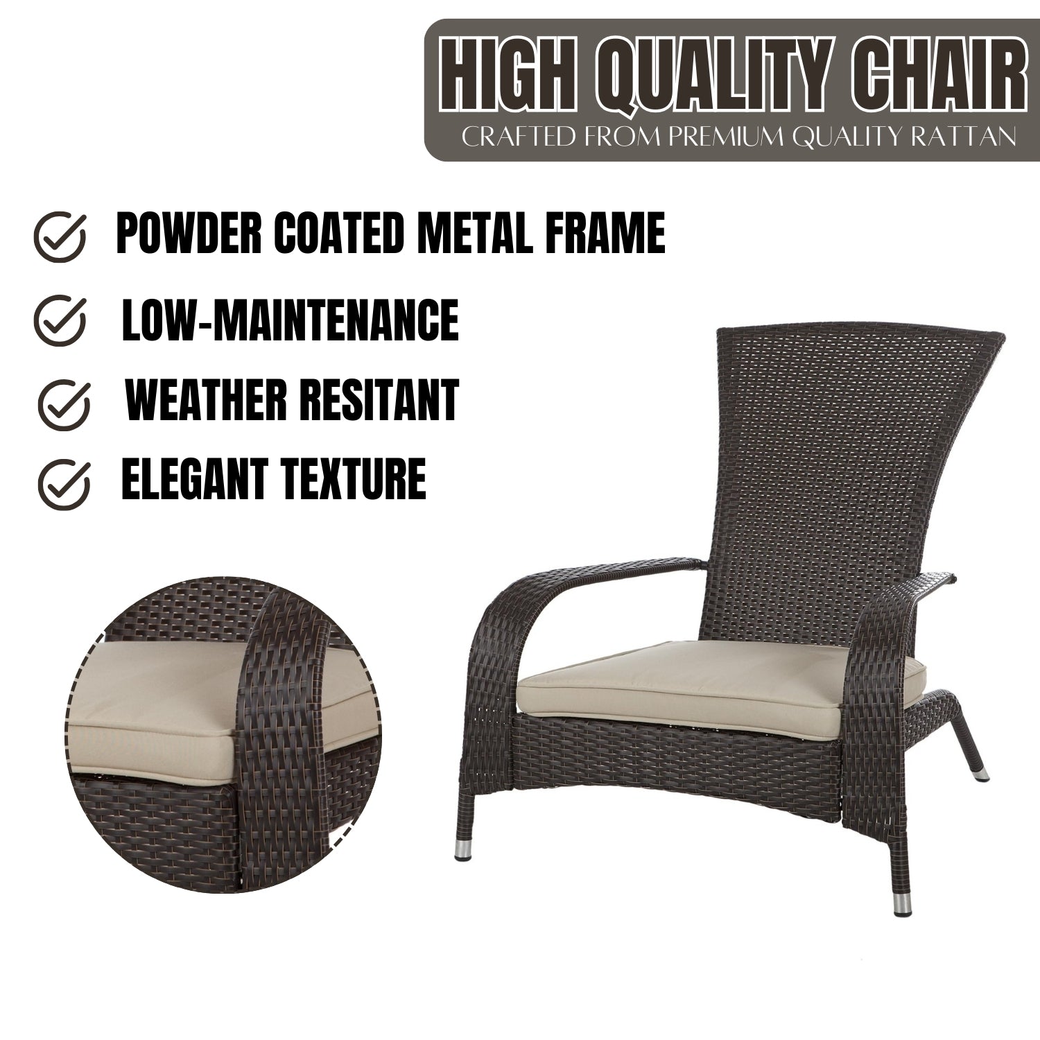 1-Piece Outdoor Wicker Single Seater Adirondack Style Armchair